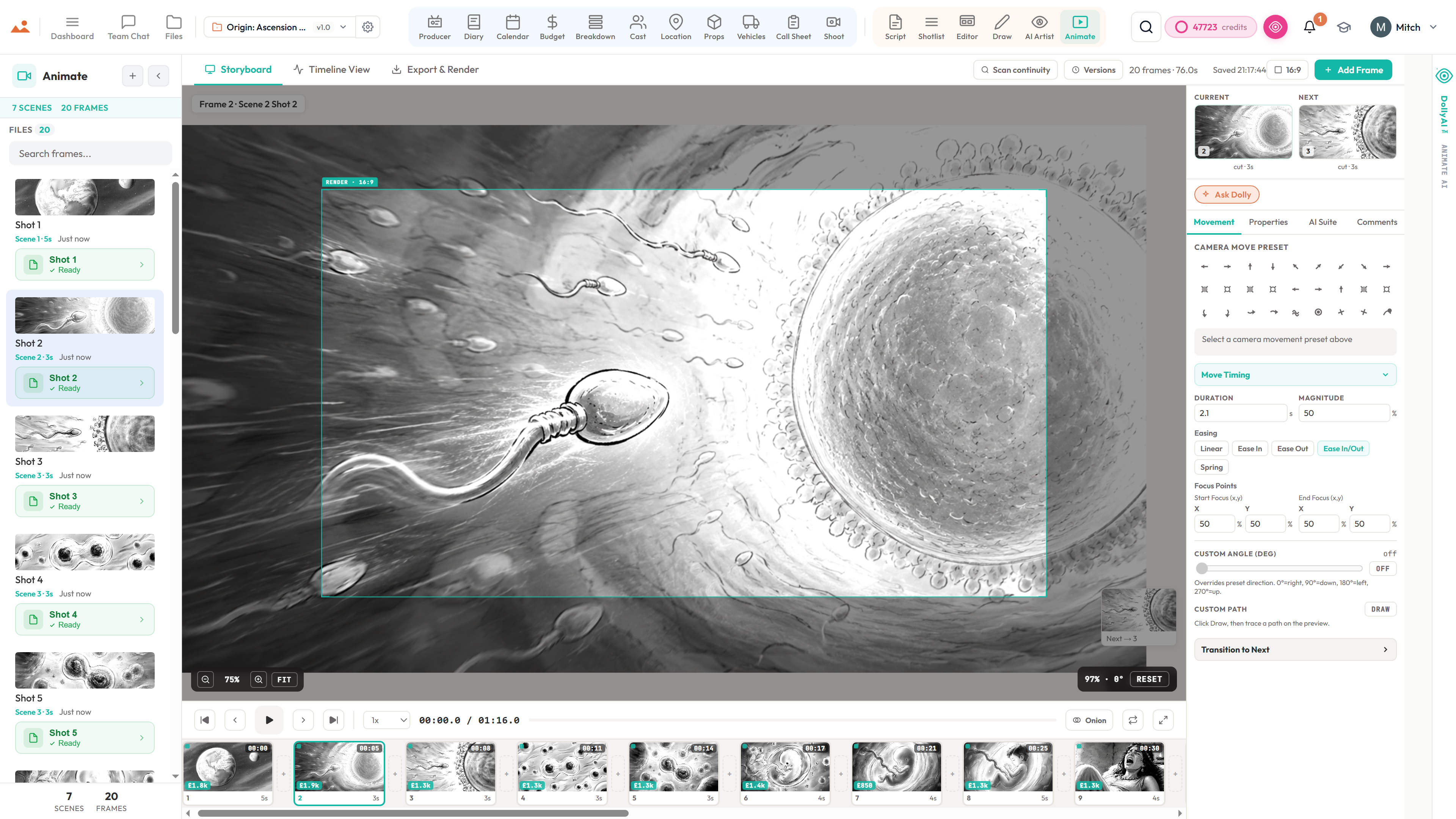 The animatic - Origin: Ascension's boards timed and playing back