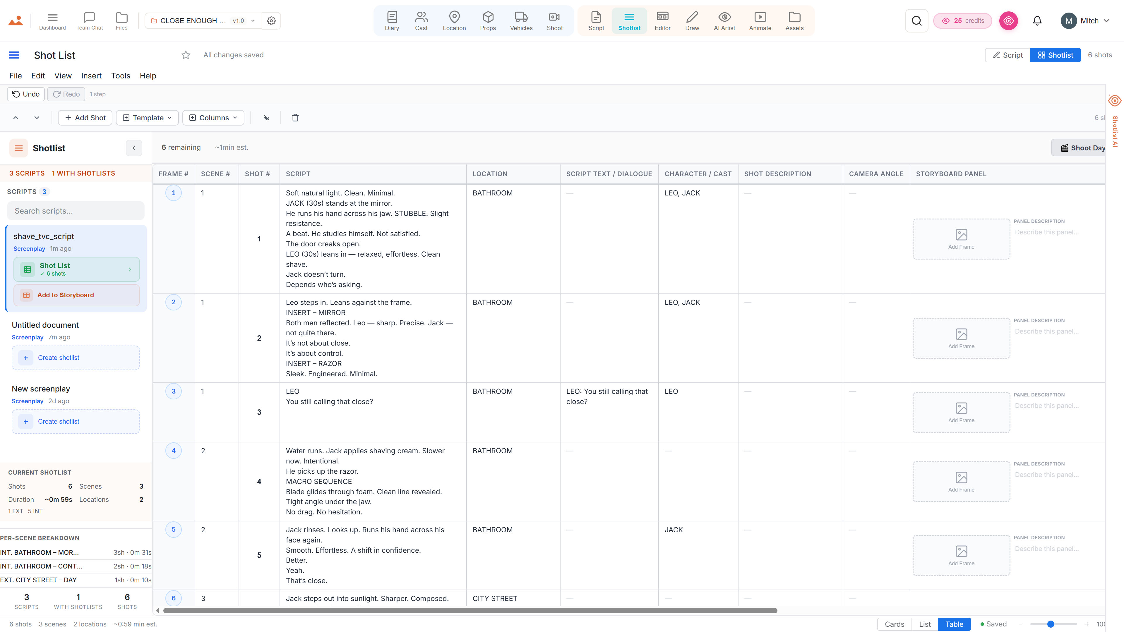 StoryboardCanvas Shotlist